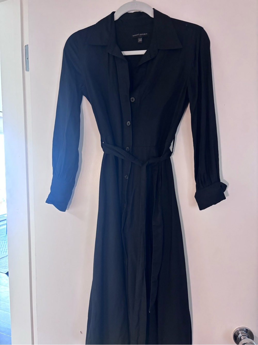 Banana Republic Black Long Sleeve Midi Shirt Dress